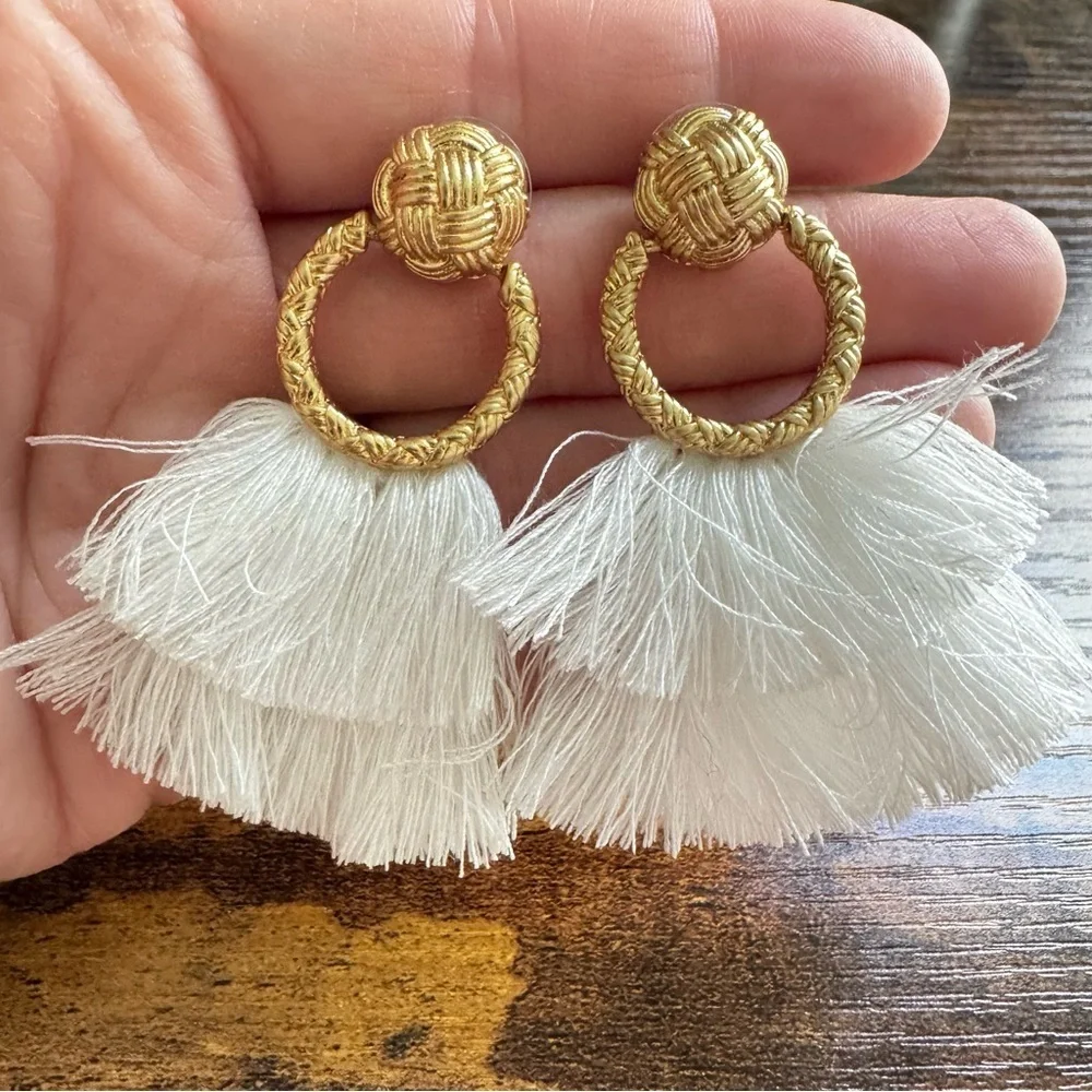 For Love & Lemons Loop Fringe Earrings Post Back
